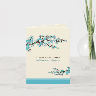 Cherry Blossom Custom Thank You Card (aqua)