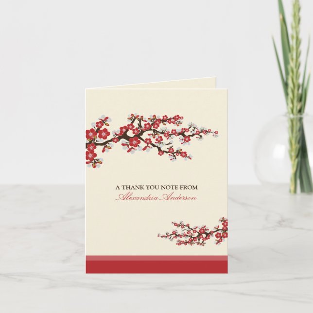Cherry Blossom Custom Thank You Card (red) (Front)