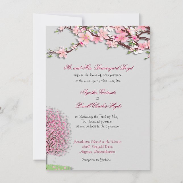 Cherry Blossom Custom Wedding Invitations (Front)
