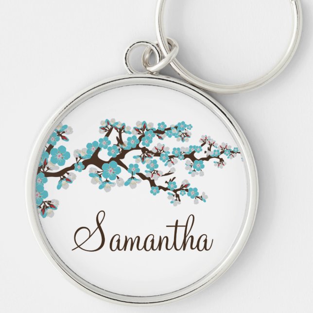 Cherry Blossom Customised Keychain (aqua) (Front)