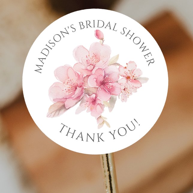 Cherry Blossom Delight Bridal Shower Classic Round Sticker (Creator Uploaded)