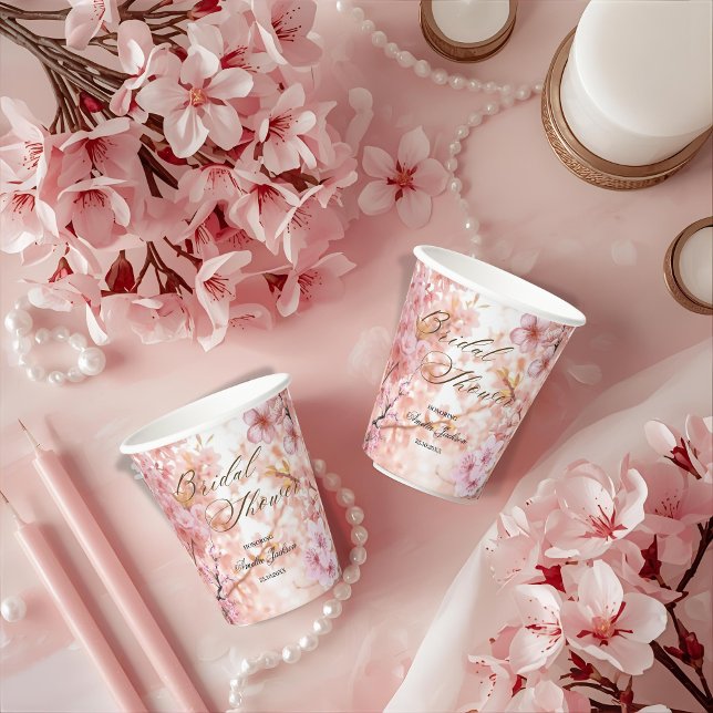 Cherry Blossom Delight Bridal Shower Invitation Paper Cups (Creator Uploaded)
