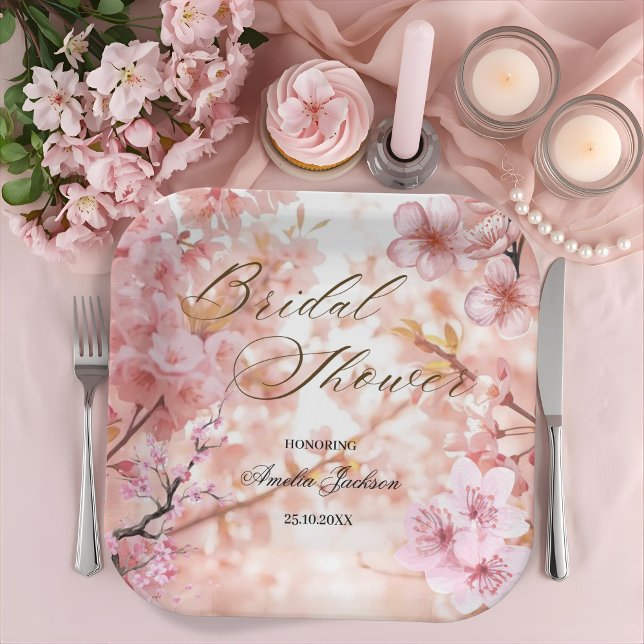 Cherry Blossom Delight Bridal Shower Invitation Paper Plate (Creator Uploaded)