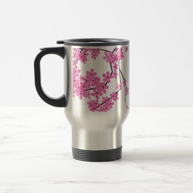 Cherry Blossom Design Travel Beverage Mug (Left)