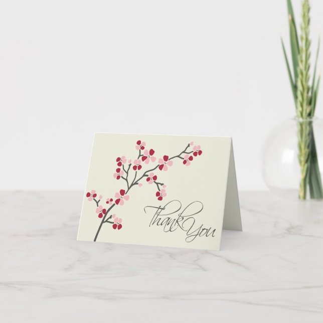Cherry Blossom Designer Thank You Card 2 (red) (Front)