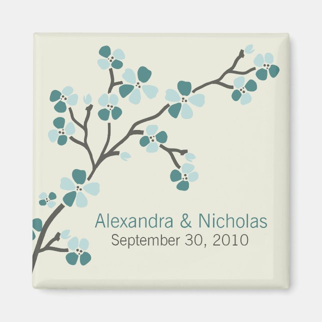 Cherry Blossom Designer Wedding Favour 2 (teal) Magnet (Front)