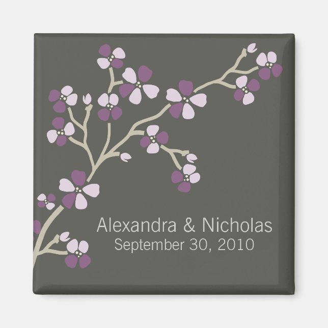 Cherry Blossom Designer Wedding Favour (plum) Magnet (Front)