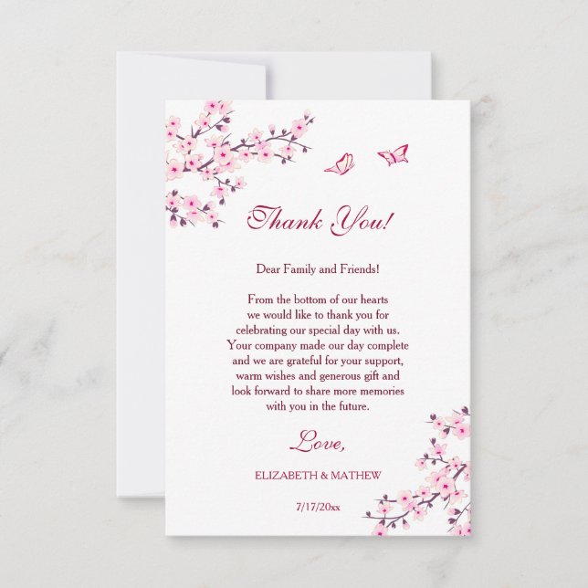 Cherry Blossom Downloadable Wedding Thank You Invitation (Front)