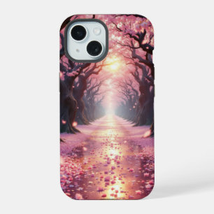 Cherry Blossom Dreams: The Path of Pink Light iPhone 15 Case