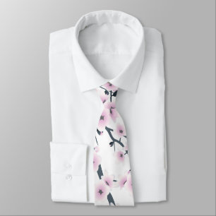 Cherry Blossom Dusky Pink White Floral Tie