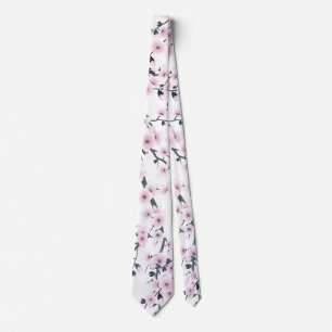 Cherry Blossom Dusky Pink White Floral Tie