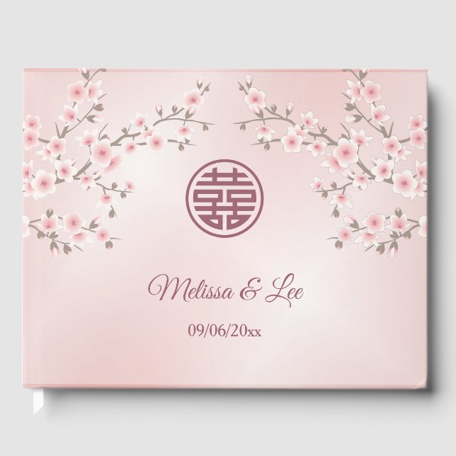 Cherry Blossom Dusty Pink Chinese Wedding Guest Book (Front)
