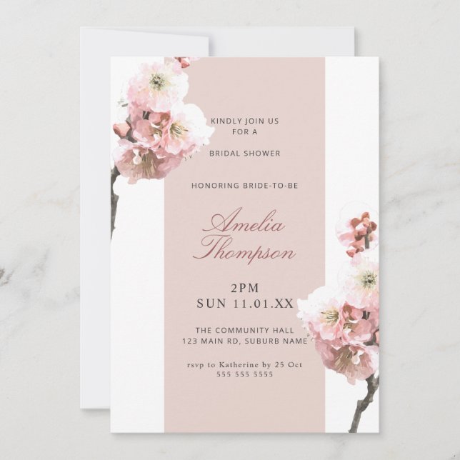 Cherry Blossom Dusty Pink Floral Bridal Shower Invitation (Front)