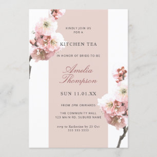 Cherry Blossom Dusty Pink Floral Kitchen Tea Invitation