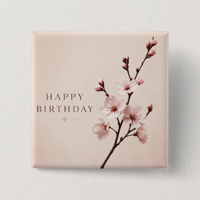 Cherry Blossom Elegance Birthday 15 Cm Square Badge (Front)
