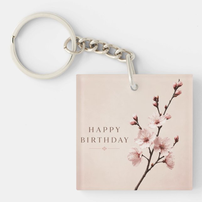 Cherry Blossom Elegance Birthday Key Ring (Front)