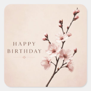 Cherry Blossom Elegance Birthday Square Sticker
