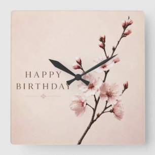 Cherry Blossom Elegance Birthday Square Wall Clock