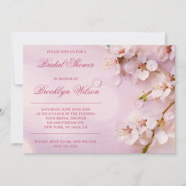 Cherry Blossom Elegant Bridal Shower Invites (Front)
