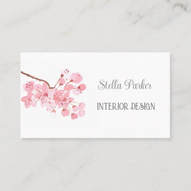 Cherry Blossom Elegant Floral Spring Business Card (Front)