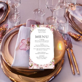 Cherry Blossom Elegant Pink Floral Wedding Menu