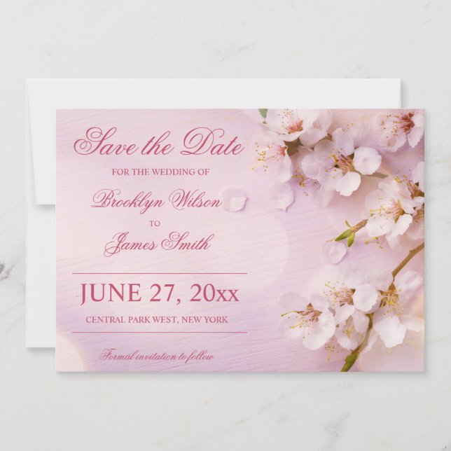 Cherry Blossom Elegant Wedding Save The Date Cards (Front)