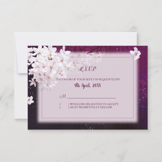 Cherry Blossom Evening Wedding RSVP (Front)