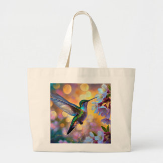 Cherry Blossom Fantasy Hummingbird Large Tote Bag