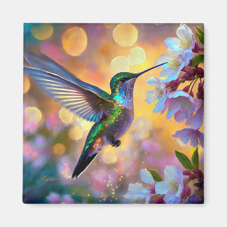 Cherry Blossom Fantasy Hummingbird Magnet