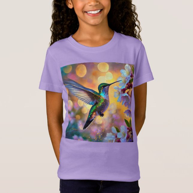 Cherry Blossom Fantasy Hummingbird T-Shirt (Front)