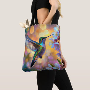 Cherry Blossom Fantasy Hummingbird Tote Bag