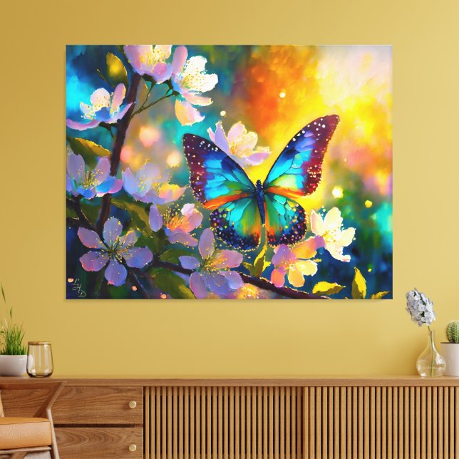 Cherry Blossom Fantasy Sunrise Butterfly Canvas Print (Insitu(LivingRoom))