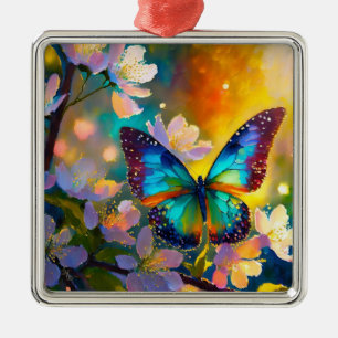Cherry Blossom Fantasy Sunrise Butterfly Metal Tree Decoration