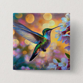 Cherry Blossom Fantasy Sunrise Hummingbird 15 Cm Square Badge