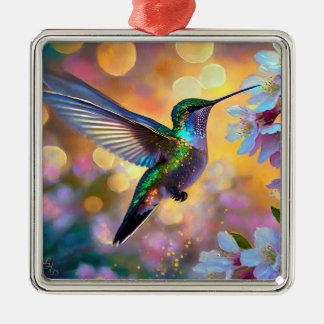 Cherry Blossom Fantasy Sunrise Hummingbird Metal Tree Decoration