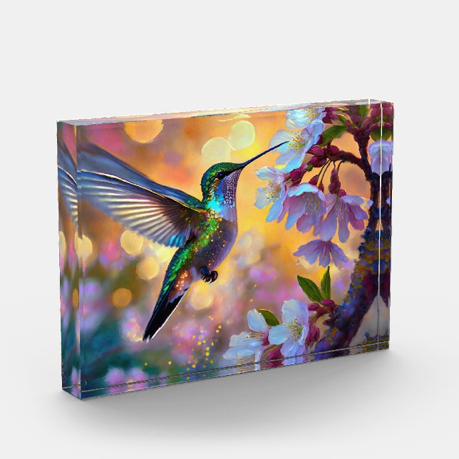 Cherry Blossom Fantasy Sunrise Hummingbird Photo Block (Left)