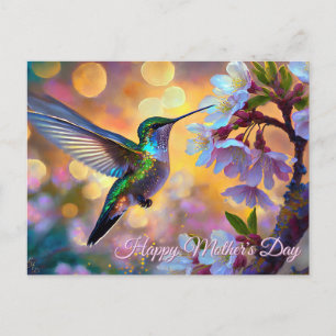 Cherry Blossom Fantasy Sunrise Hummingbird Postcard