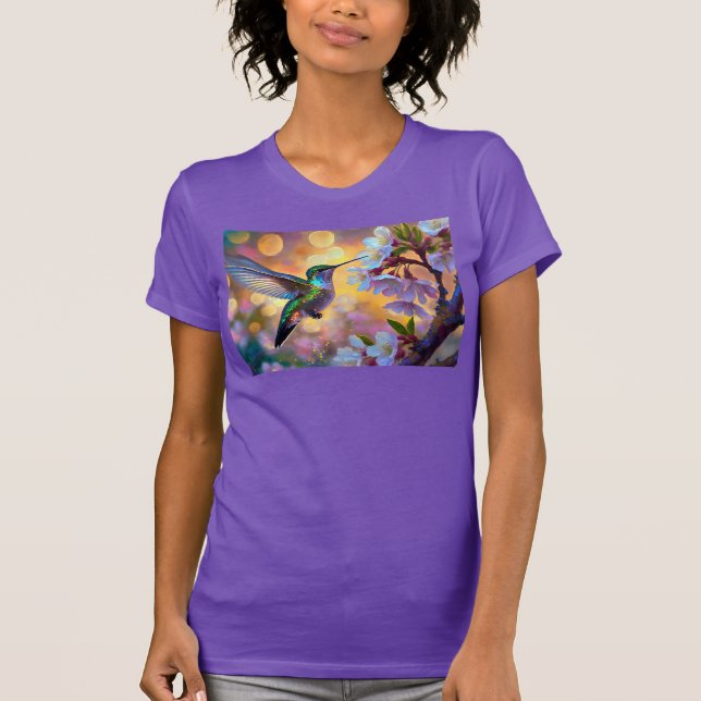 Cherry Blossom Fantasy Sunrise Hummingbird T-Shirt (Front)