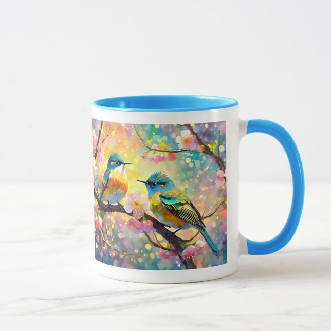 Cherry Blossom Fantasy Sunrise Songbirds Mug (Right)