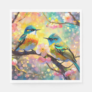Cherry Blossom Fantasy Sunrise Songbirds Napkin