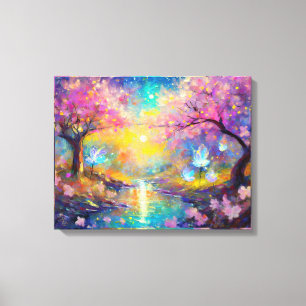 Cherry Blossom Fantasy Sunrise Stream Canvas Print