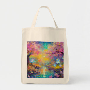 Cherry Blossom Fantasy Sunrise Stream Tote Bag
