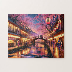 Cherry Blossom Festival Japan Lantern Street Jigsaw Puzzle