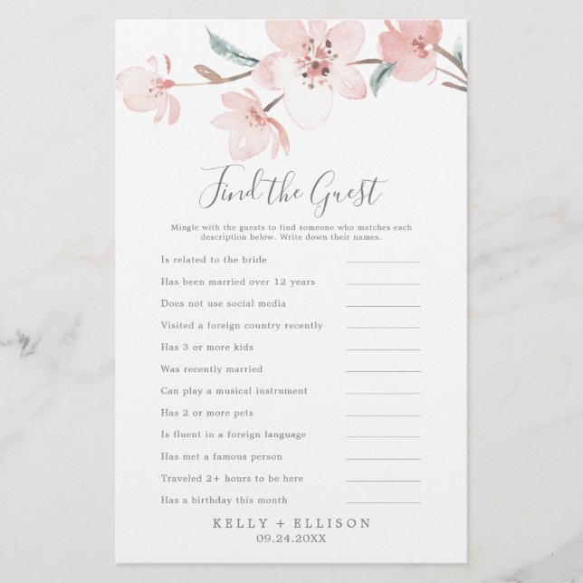 Cherry Blossom Find the Guest Reception Game Flyer (Front)