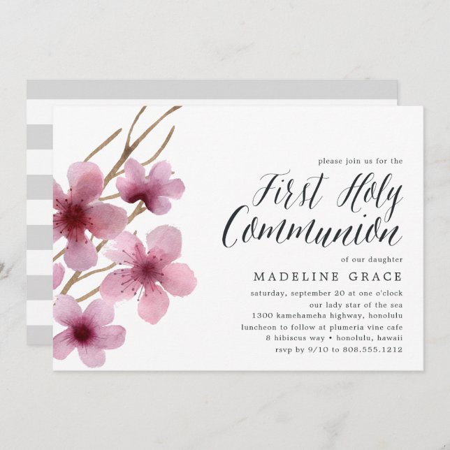Cherry Blossom | First Communion Party Invitation (Front/Back)