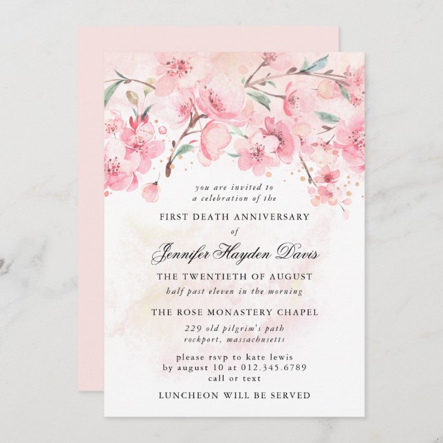 Cherry Blossom First Death Anniversary Invitation (Front/Back)