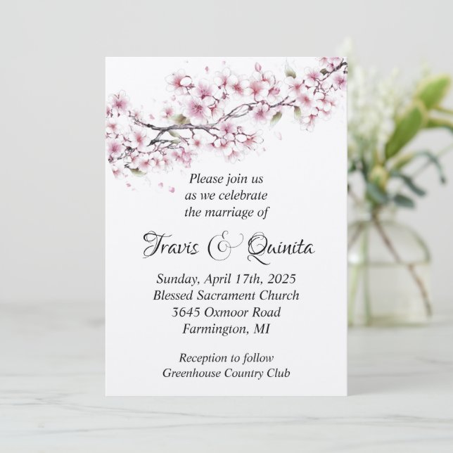 Cherry Blossom Flat Wedding Invitation  (Standing Front)