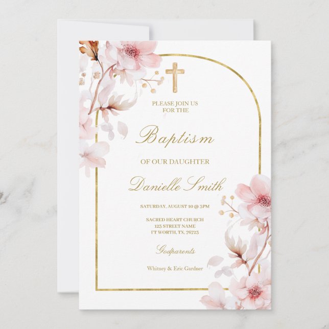 Cherry blossom Floral Baptism Invitation (Front)