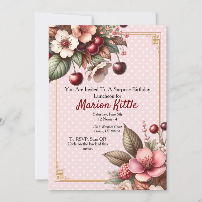 Cherry Blossom Floral Birthday Invitation (Front)