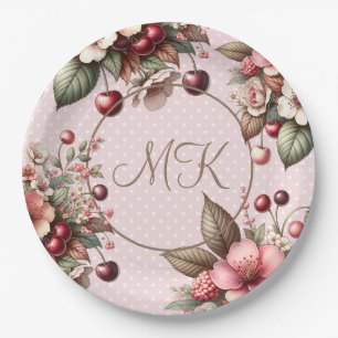 Cherry Blossom Floral Birthday Paper Plate